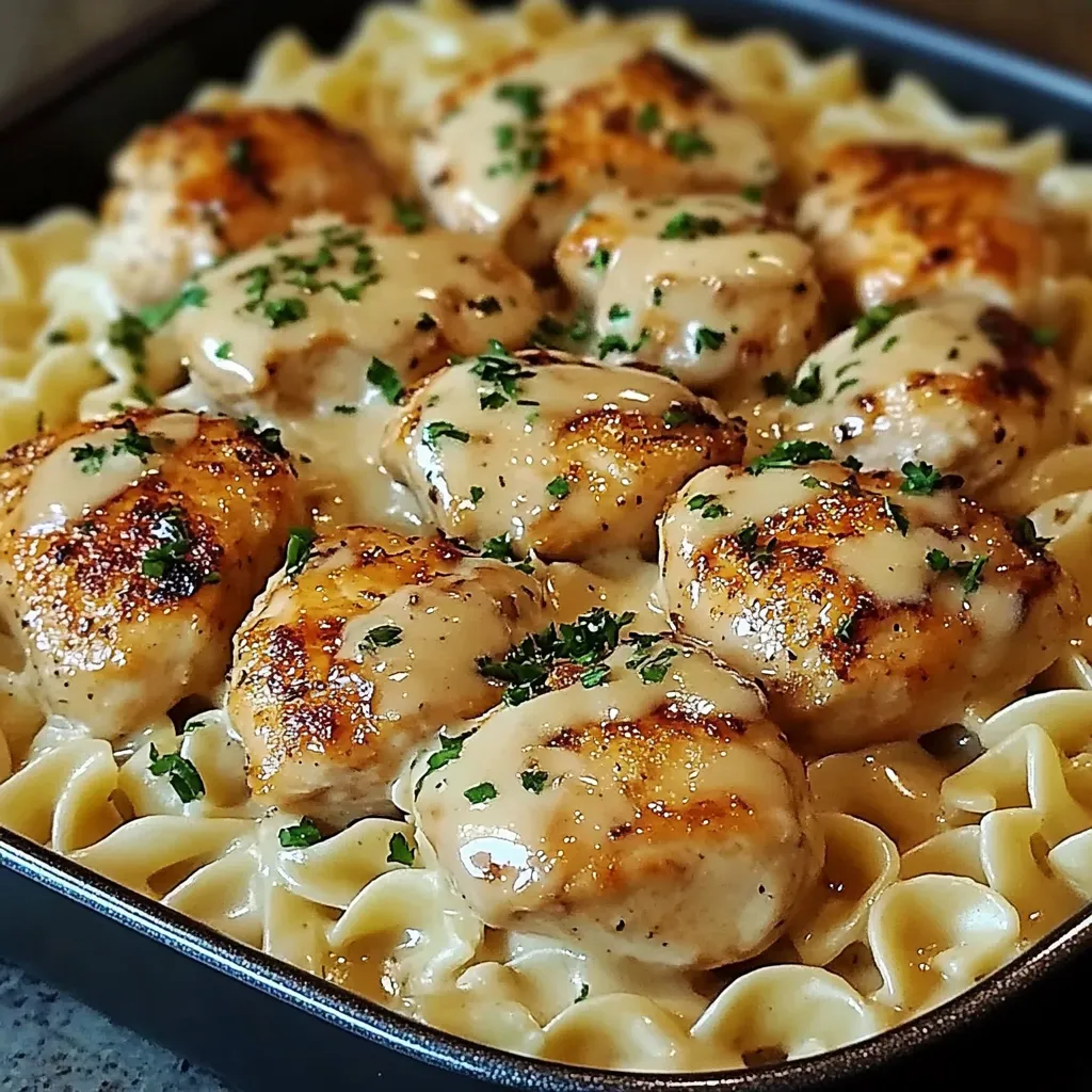 Creamy chicken with buttered pasta